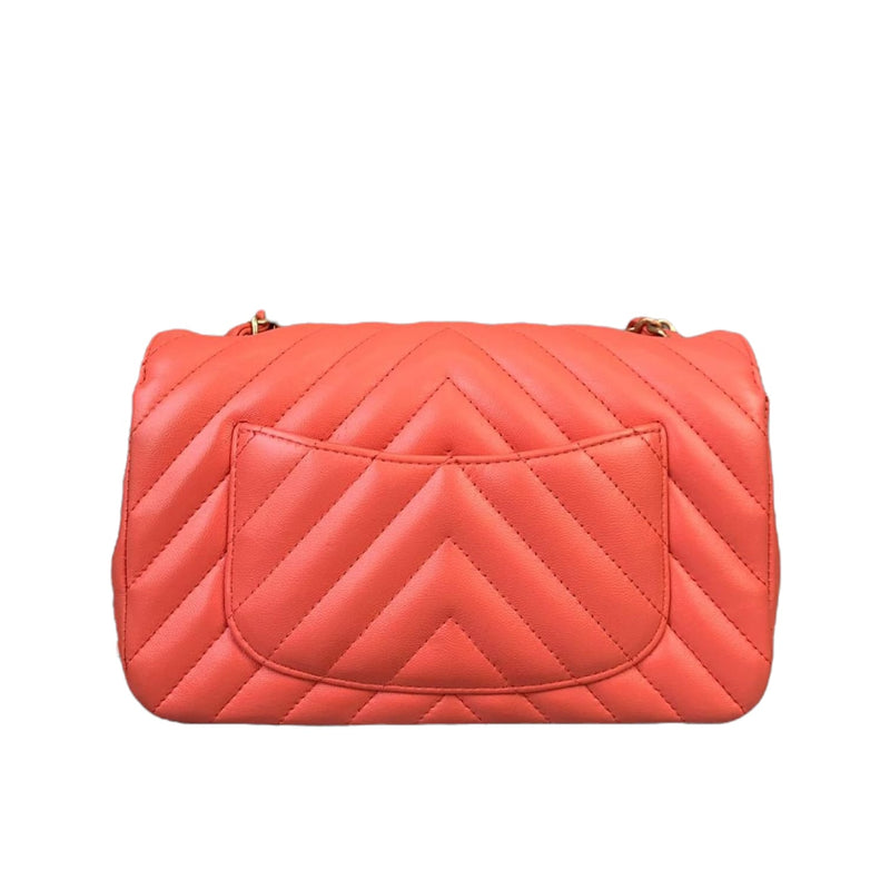 Mini Classic Flap Calfskin Chevron Red GHW