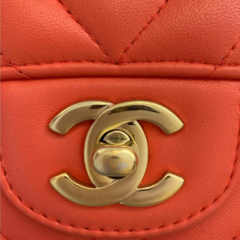 Mini Classic Flap Calfskin Chevron Red GHW