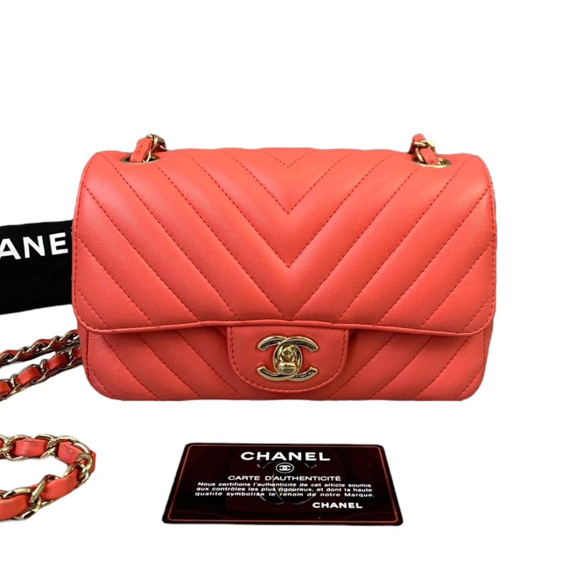 Mini Classic Flap Calfskin Chevron Red GHW