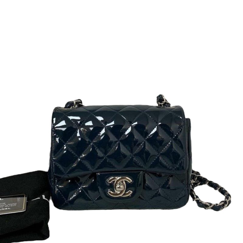 Mini Square Flap Patent Dark Blue SHW