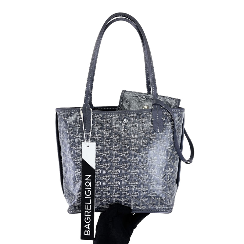 Genuine Goyard French Luxury Brand Anjou Mini Revers-able Bag In Grey  Colour.