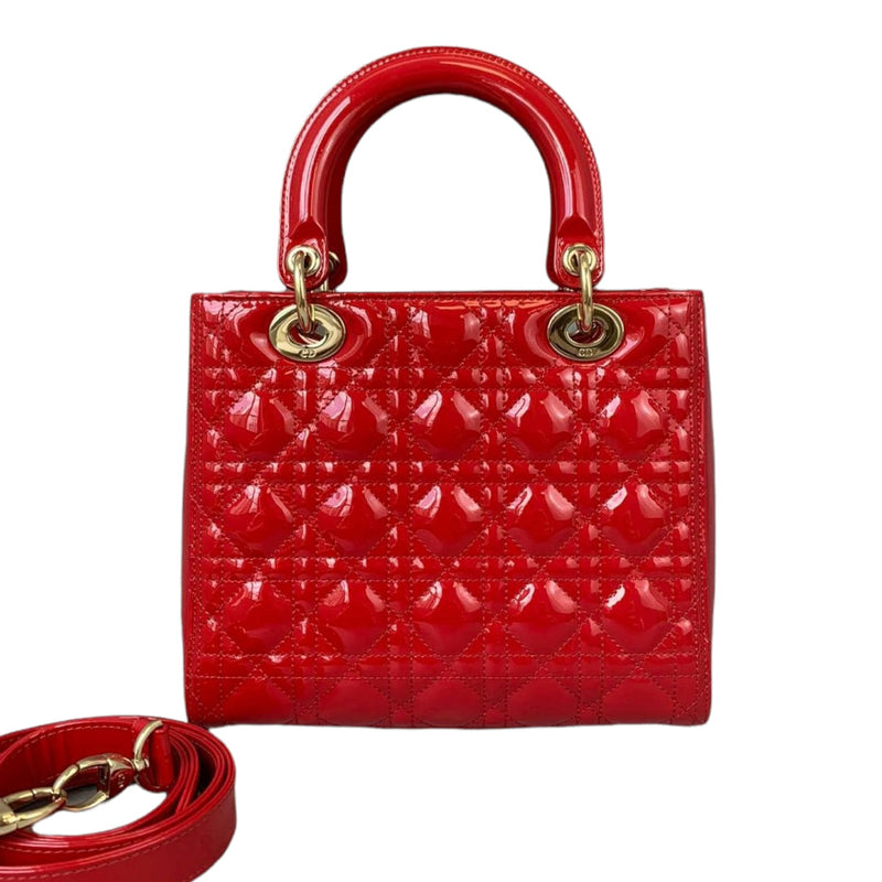 Medium Lady Dior Cannage Patent Red GHW