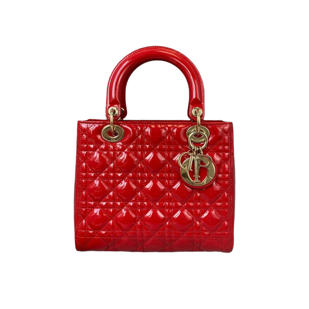 Medium Lady Dior Cannage Patent Red GHW