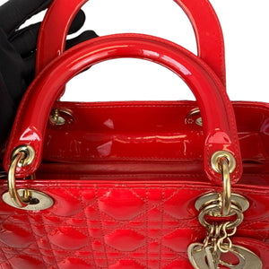 Medium Lady Dior Cannage Patent Red GHW