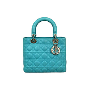 Medium Lady Dior Cannage Turquoise SHW