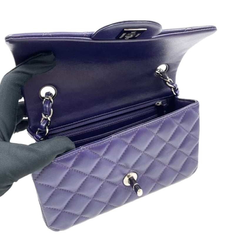 Chanel Purple Violet Patent Rectangular Mini Classic Flap Bag SHW