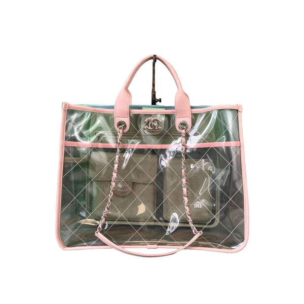 CHANEL Coco Splash Lambskin PVC Quilted Shopping Tote Pink