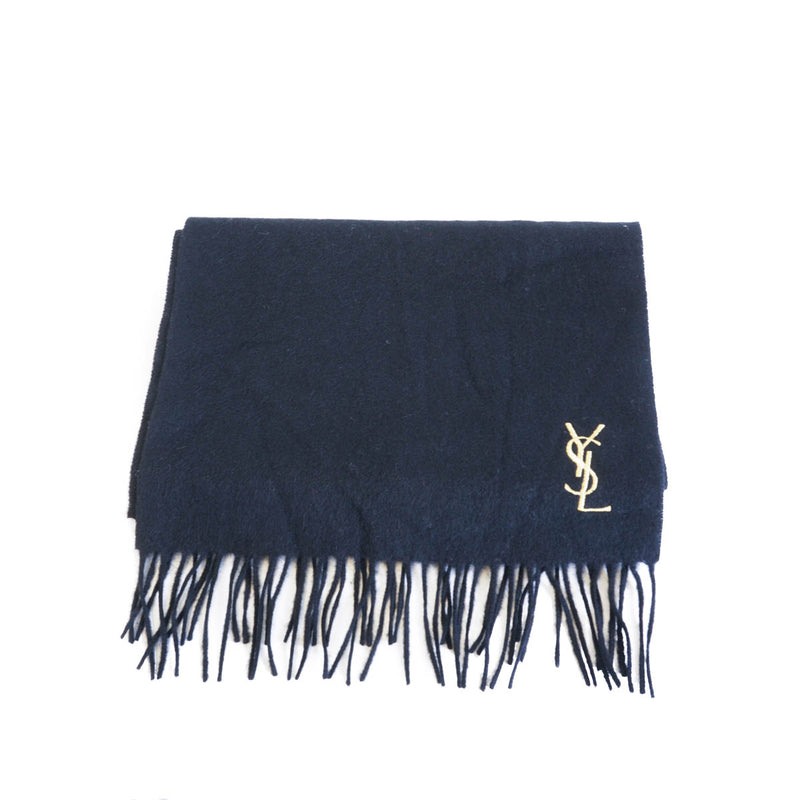 Pure Wool Scarf Black with gold monogram