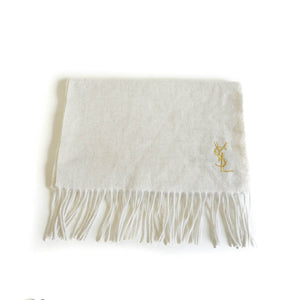 Pure Wool White Scarf with Gold YSL Monogram
