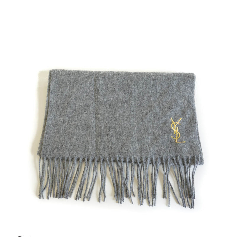 Pure Wool Scarf Gray with gold YSL monogram