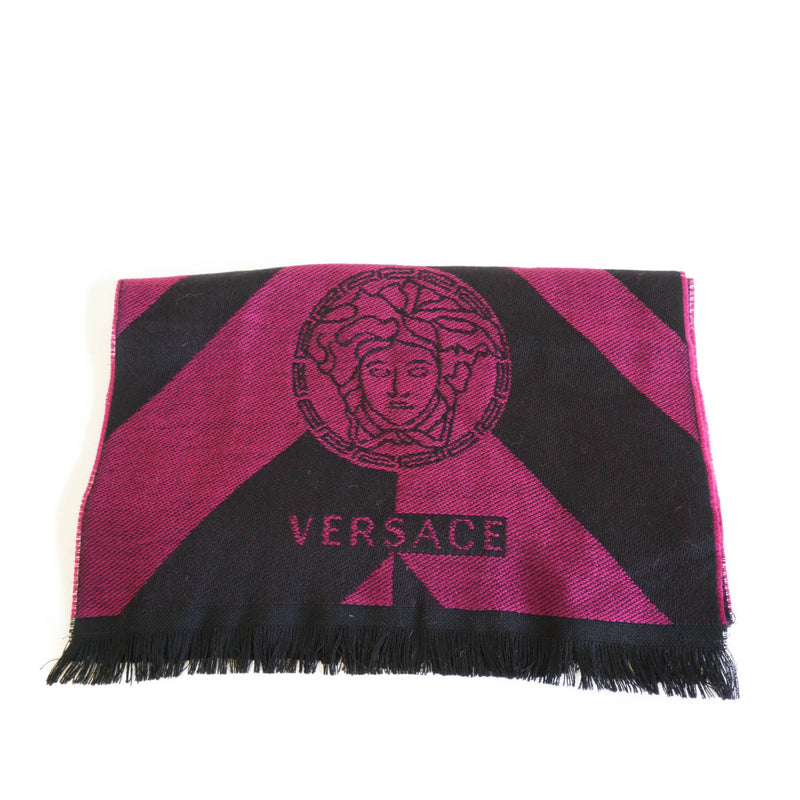 Pure Wool Scarf with Purple and Black Stripes