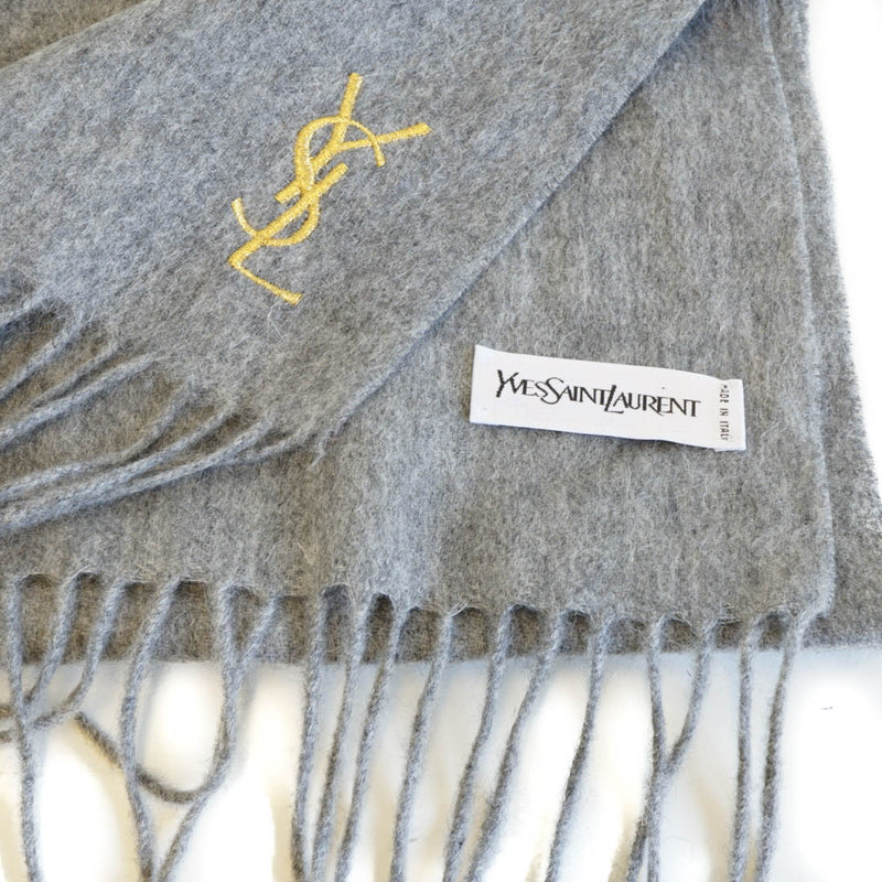 Pure Wool Scarf Gray with gold YSL monogram