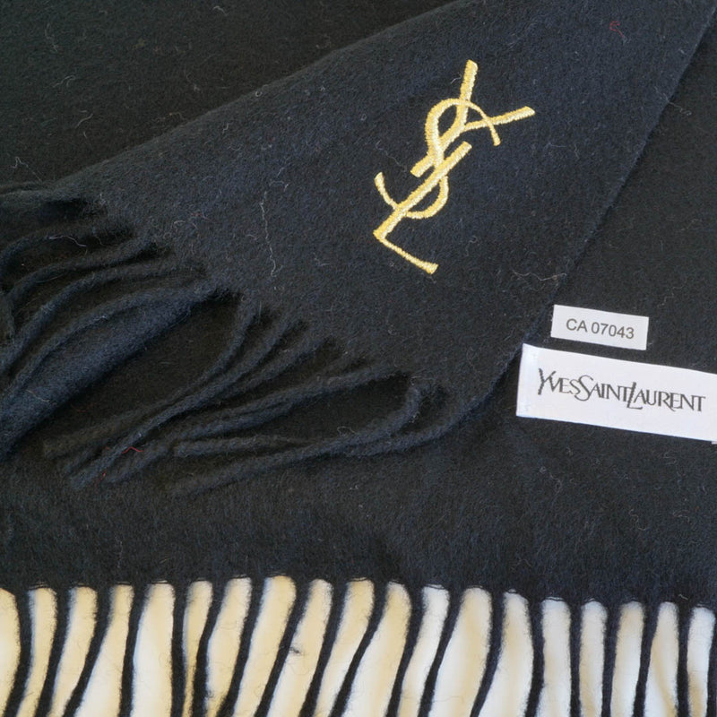 Pure Wool Scarf Black with gold monogram