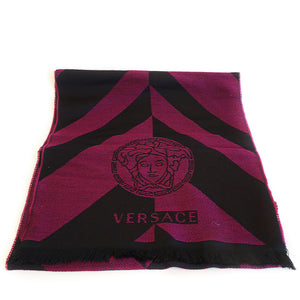 Pure Wool Scarf with Purple and Black Stripes