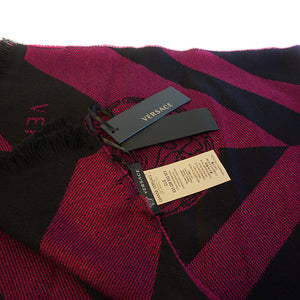 Pure Wool Scarf with Purple and Black Stripes