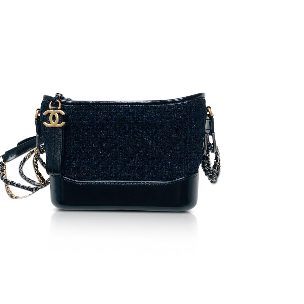 Chanel Gabriel Hobo Tweed Bag Navy Light Blue
