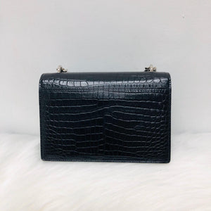 Mini Sunset Bag in Black Crocodile Embossed Leather