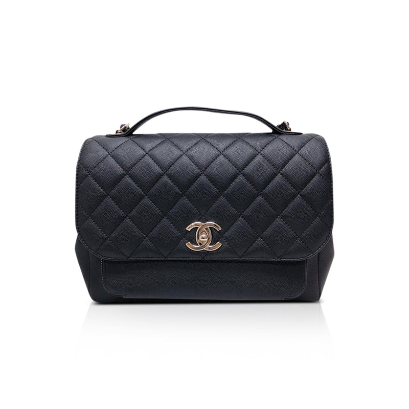 Business Affinity Flap Black Quilted Caviar Leather with GHW Large
