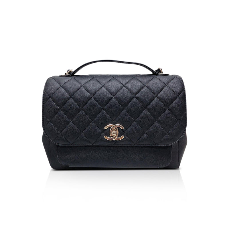 Business Affinity Flap Black Quilted Caviar Leather with GHW Large