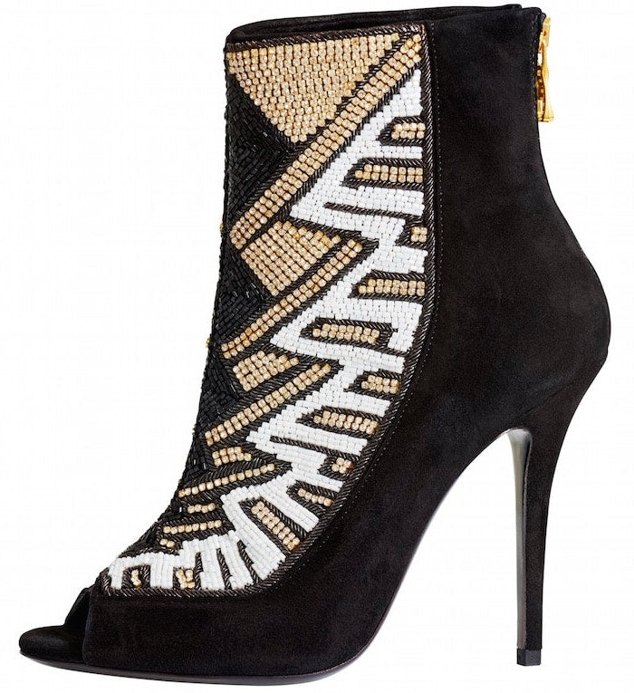 Peep-Toe Crystal Beaded Heel Boots