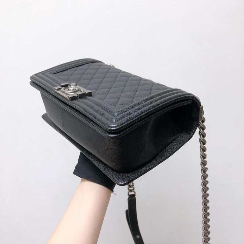Chanel Maroon Quilted Caviar Leather Medium Boy Flap Bag Chanel