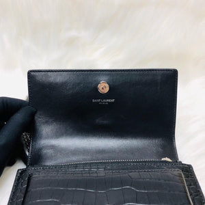 Mini Sunset Bag in Black Crocodile Embossed Leather