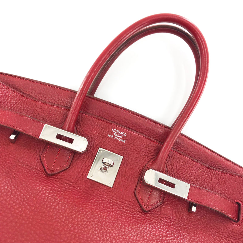 Birkin 35 Rouge Garance Clemence K-Stamp with Palladium HDW