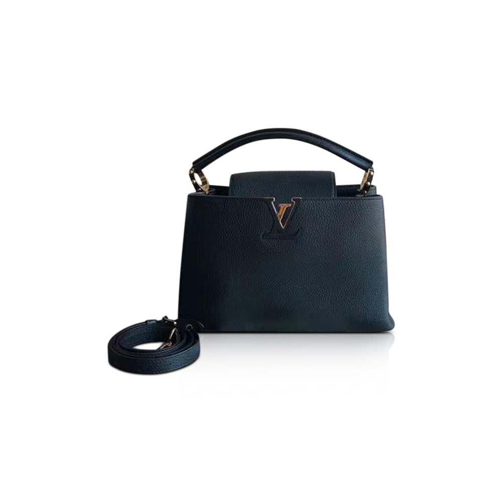 Taurillon Leather Capucines Black PM Bag