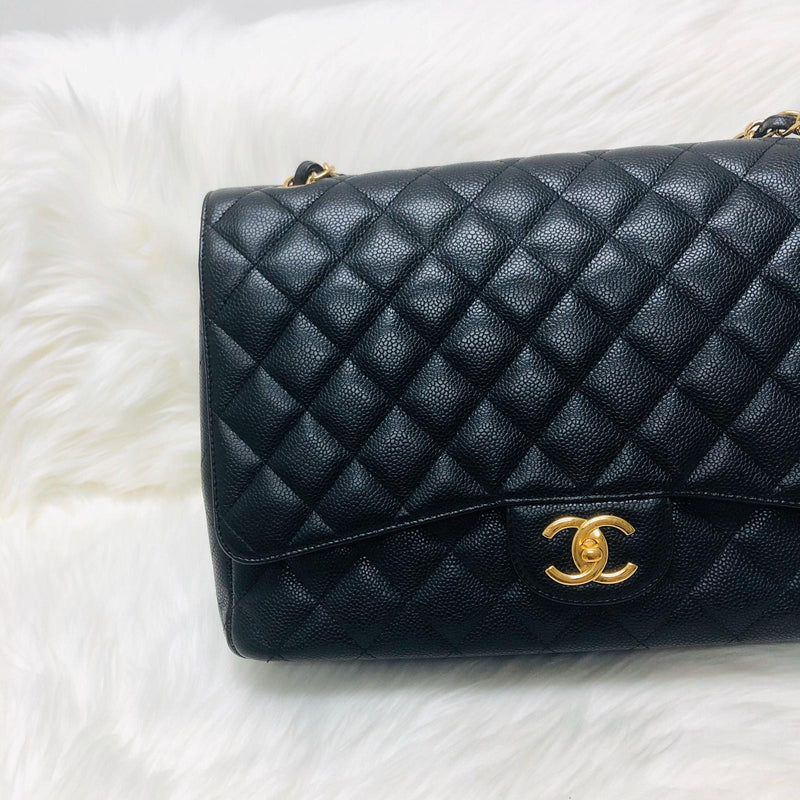 Classic Double Flap Caviar Leather Maxi Black GHW