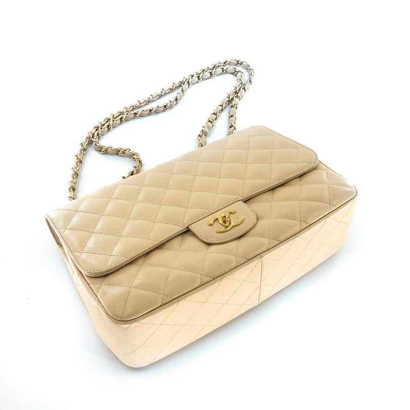 Vintage Jumbo Flap Bag in Beige Caviar Leather
