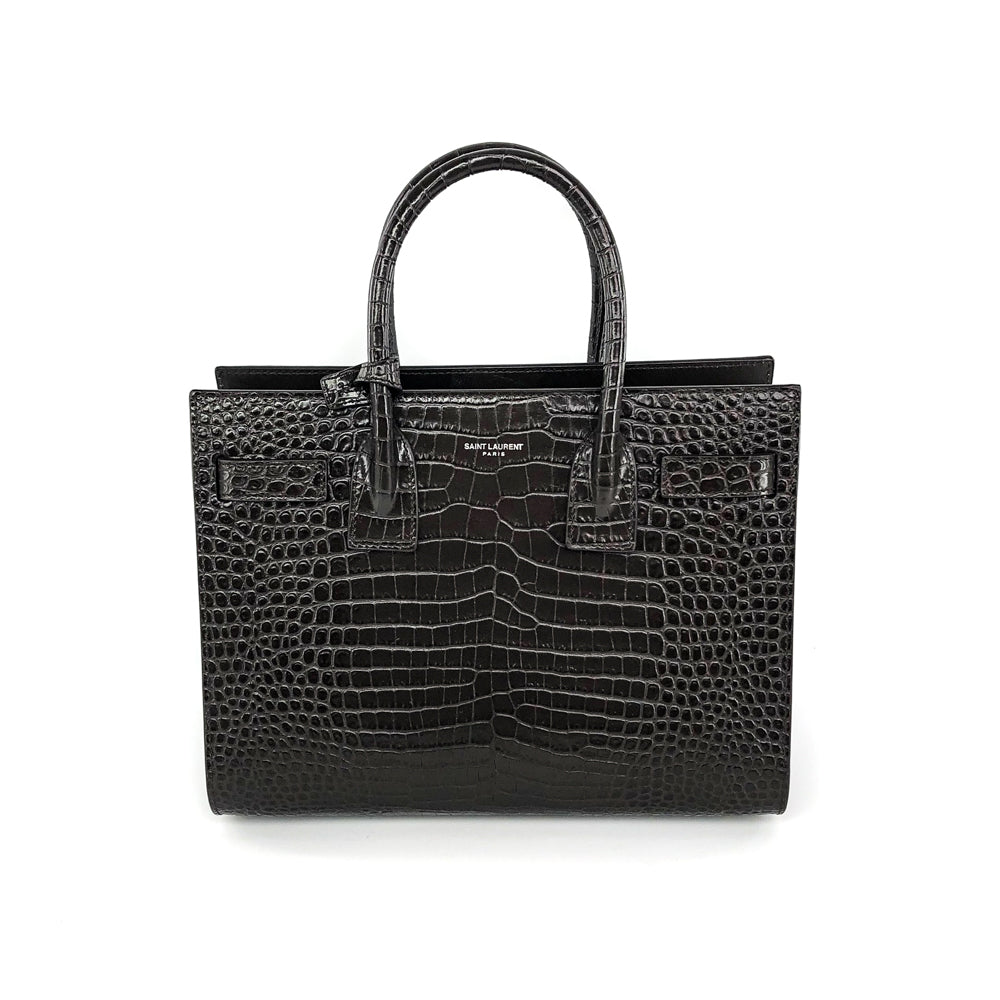 Sac De Jour Baby in Embossed Croc Dark Brown Tote