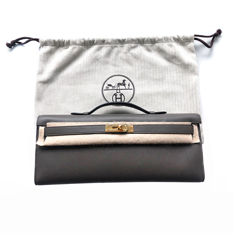 Kelly Cut Swift Leather Clutch in Etain GHW