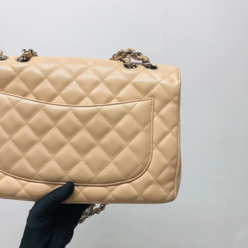 Single Flap Jumbo in Beige Caviar with SHW