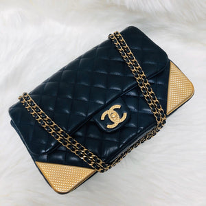 Studded Rock the Corners Flap Bag in Dark Blue