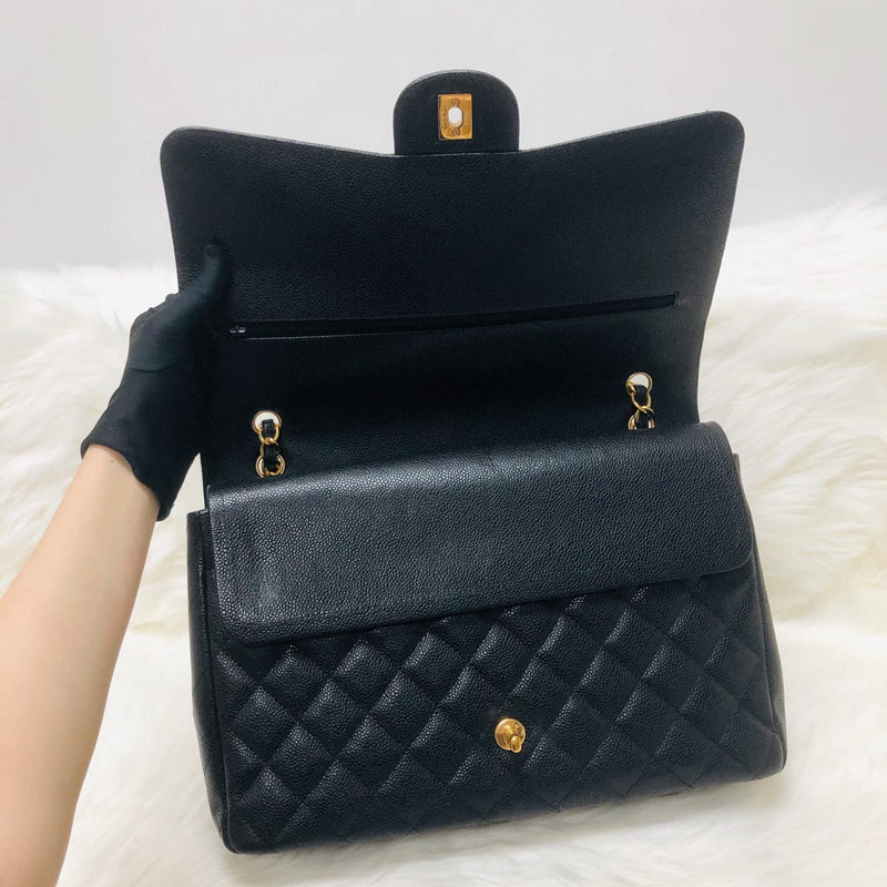 Classic Double Flap Caviar Leather Maxi Black GHW