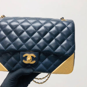 Studded Rock the Corners Flap Bag in Dark Blue