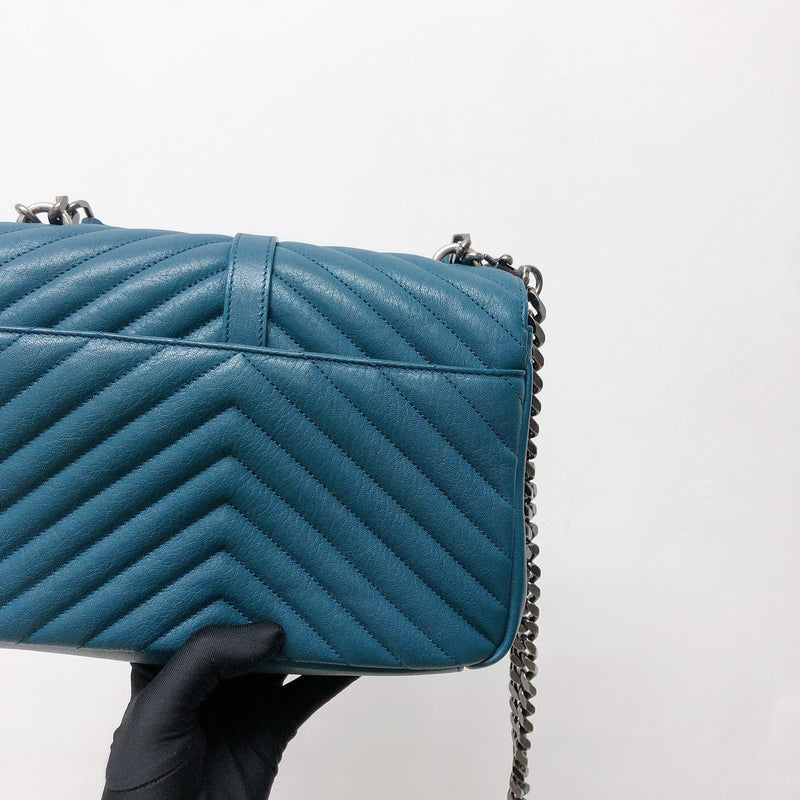 Medium Chevron College Leather Bag Blue