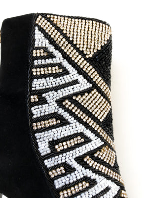 Peep-Toe Crystal Beaded Heel Boots