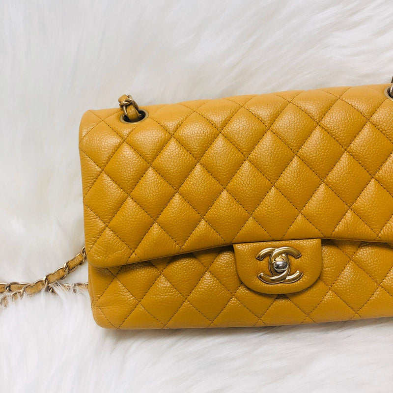 Classic Flap M/L Yellow Lambskin with GHW