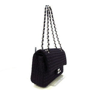Medium Classic Flap Black Tweed SHW