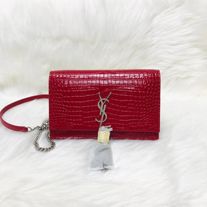 Classic Monogram Kate Tassel WOC in Red Crocodile Embossed Leather