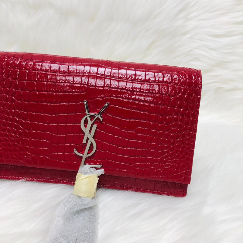 Classic Monogram Kate Tassel WOC in Red Crocodile Embossed Leather