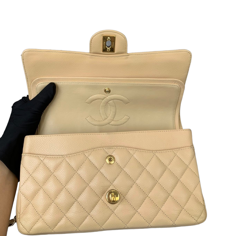 Classic Double Flap Caviar Medium Beige GHW