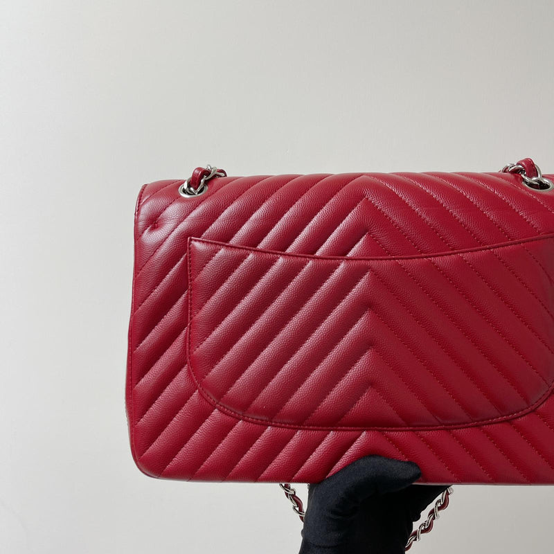 Classic Flap Jumbo Caviar Red Chevron SHW
