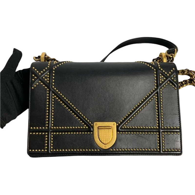 Studded Diorama Bag Medium Leather Black GHW Bag Religion