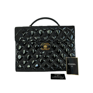 Vintage Briefcase Quilted Patent Black GHW