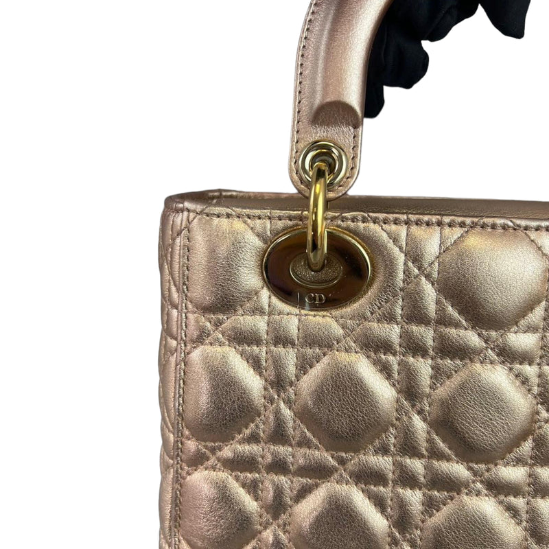 Cannage Lambskin Small Lady Dior Rose Gold GJW