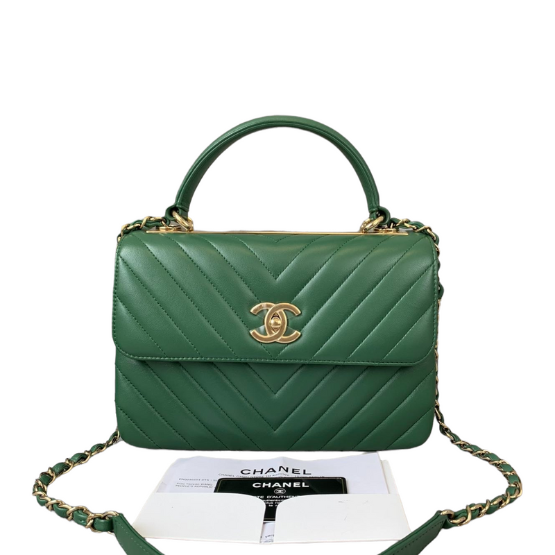 Small Trendy CC Flap Lambskin Green GHW