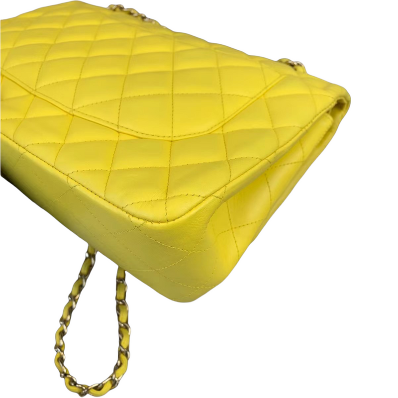Classic Double Flap Jumbo Lambskin Yellow GHW
