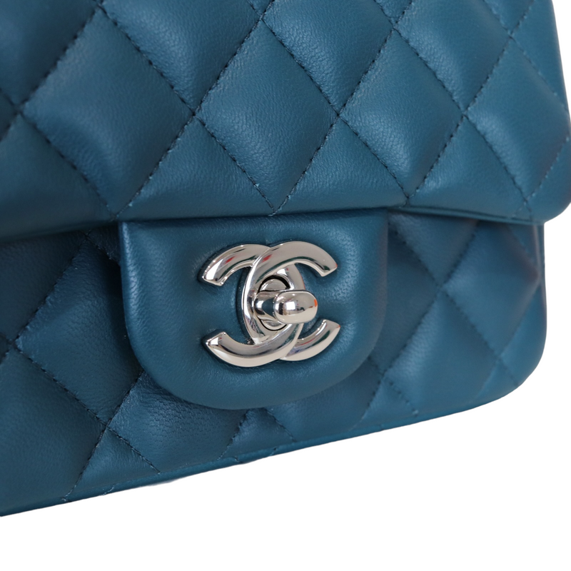 Mini Square Flap Cafskin Quilted Blue Fonce SHW